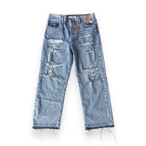 Levi Ribcage Straight‎ Ankle Distressed Light Wash Button Fly Jeans Women's 32 x